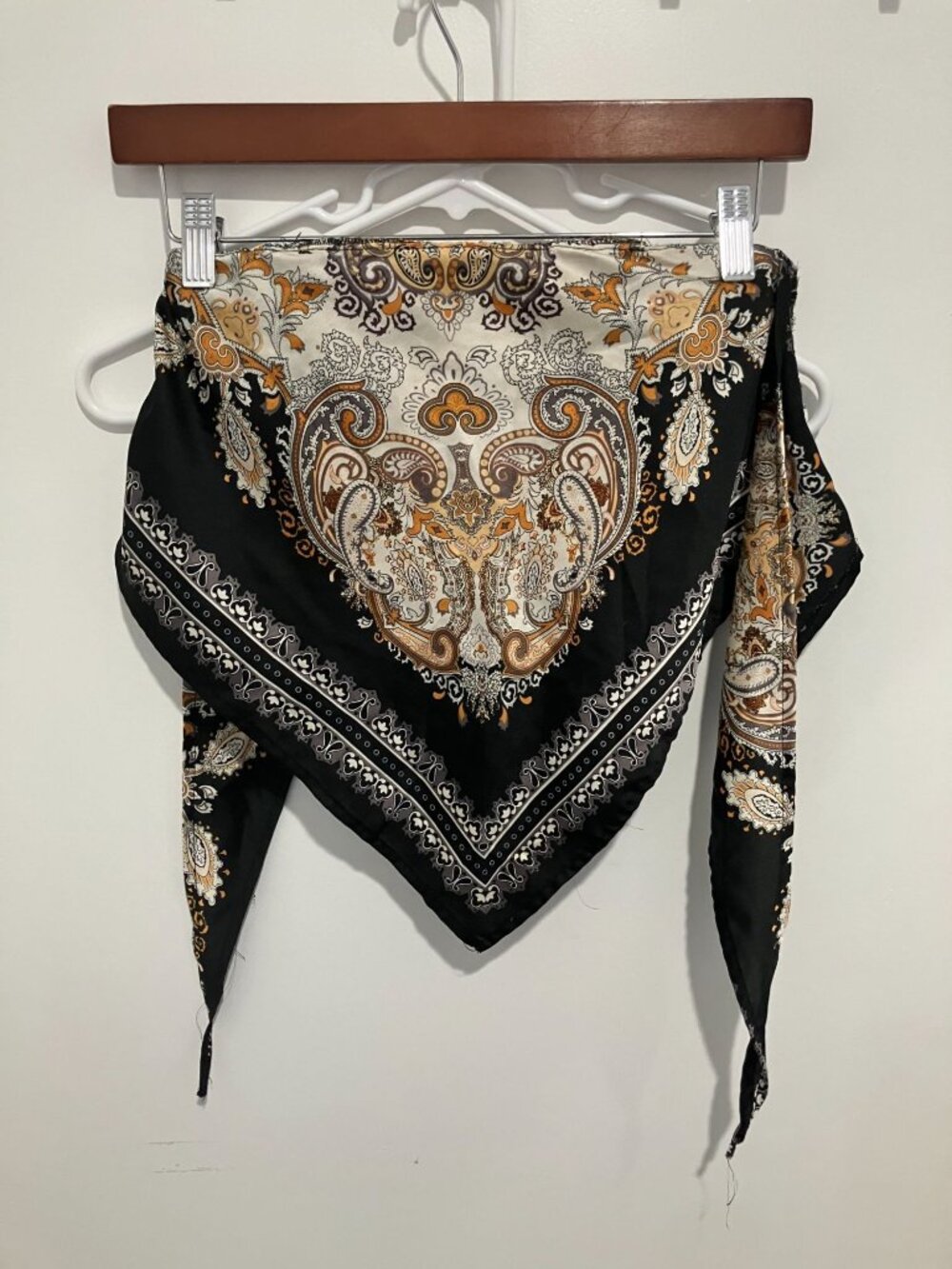 Windsor Vintage Heat Satin Paisley Bandana Top Black Brown Scarf Cami Size XS